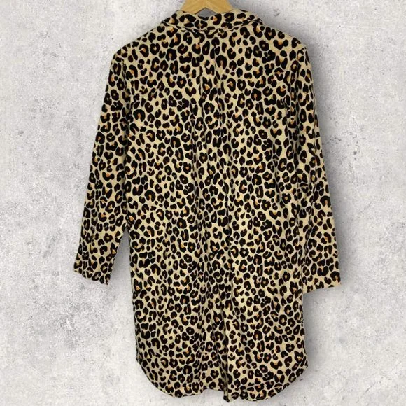 NEW Nordstrom Leopard Print Cotton Flannel Pajama Dress Nightshirt Size Medium - Picture 5 of 14